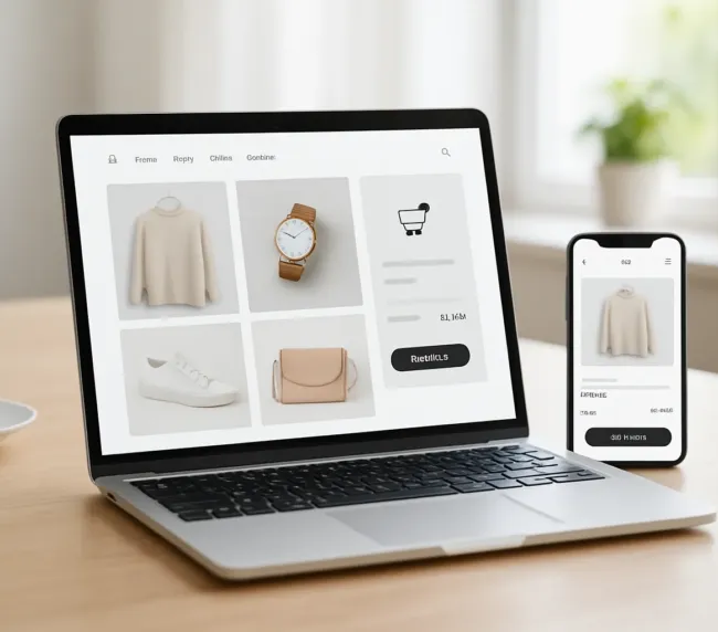 Interfaz de diseño tienda online con productos visibles y navegación clara