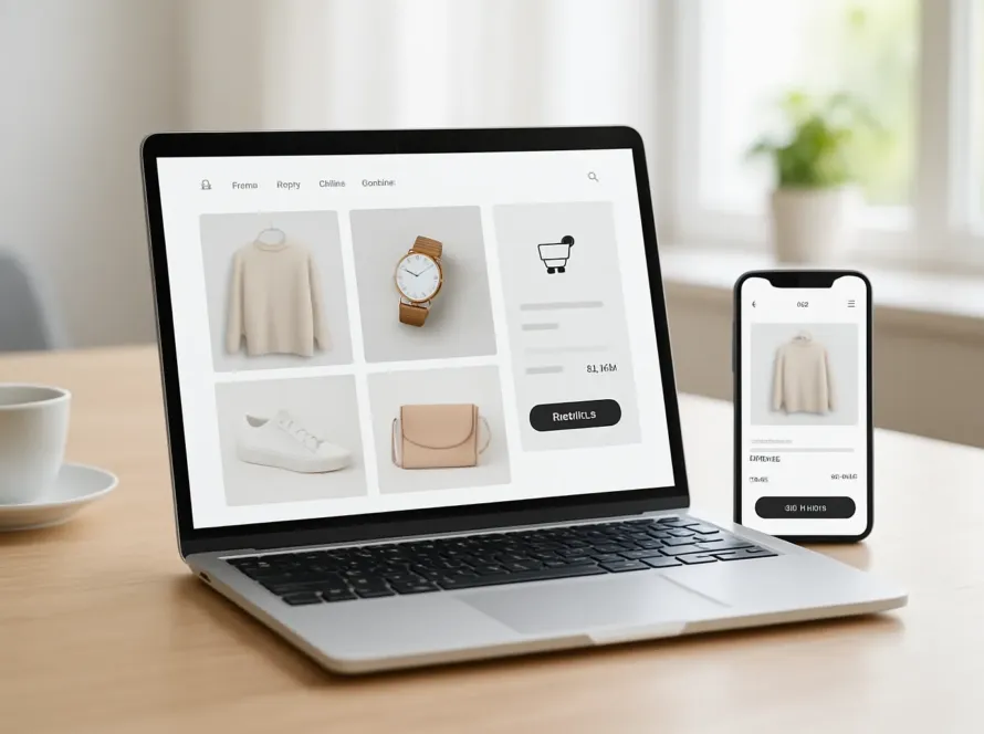 Interfaz de diseño tienda online con productos visibles y navegación clara