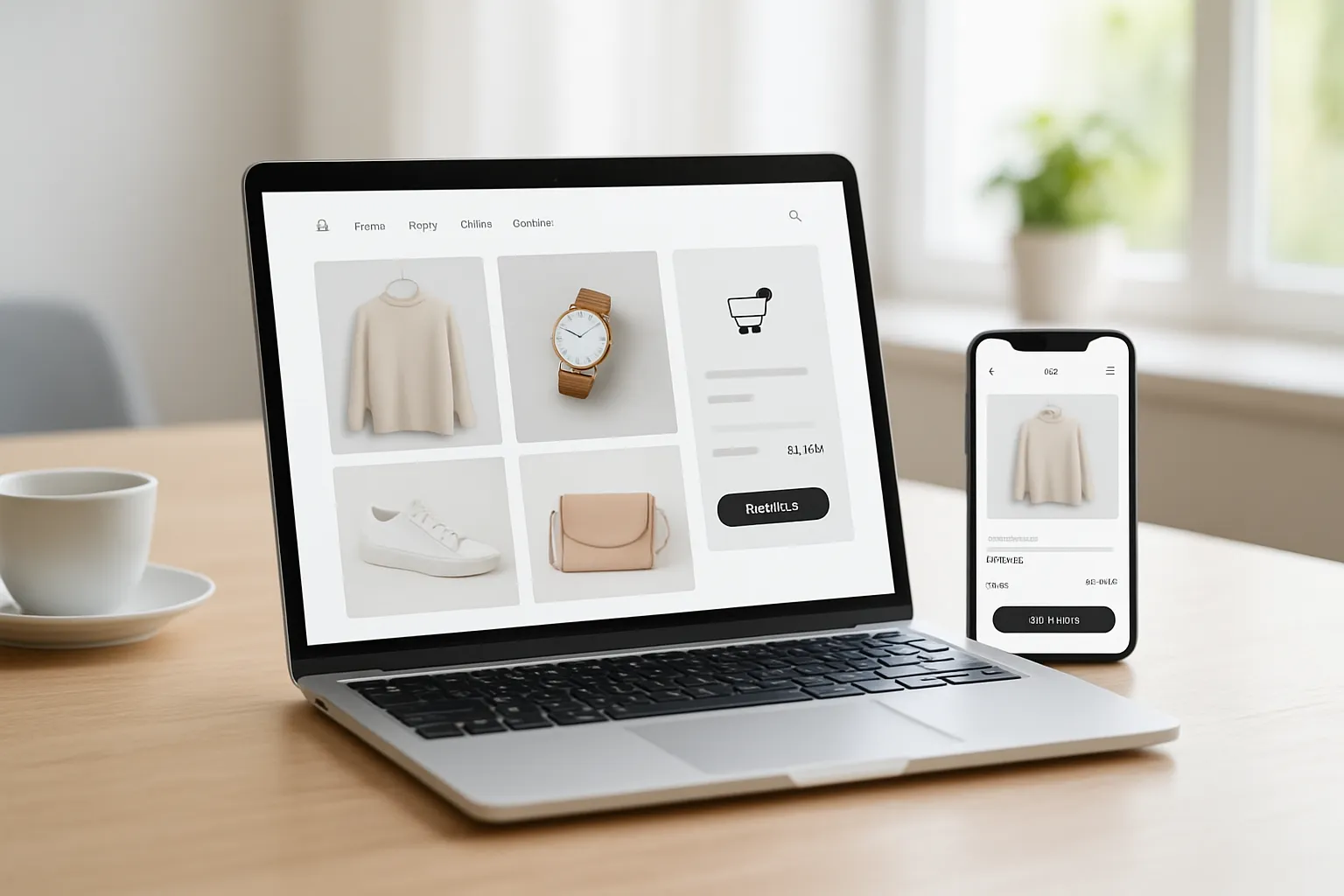 Interfaz de diseño tienda online con productos visibles y navegación clara