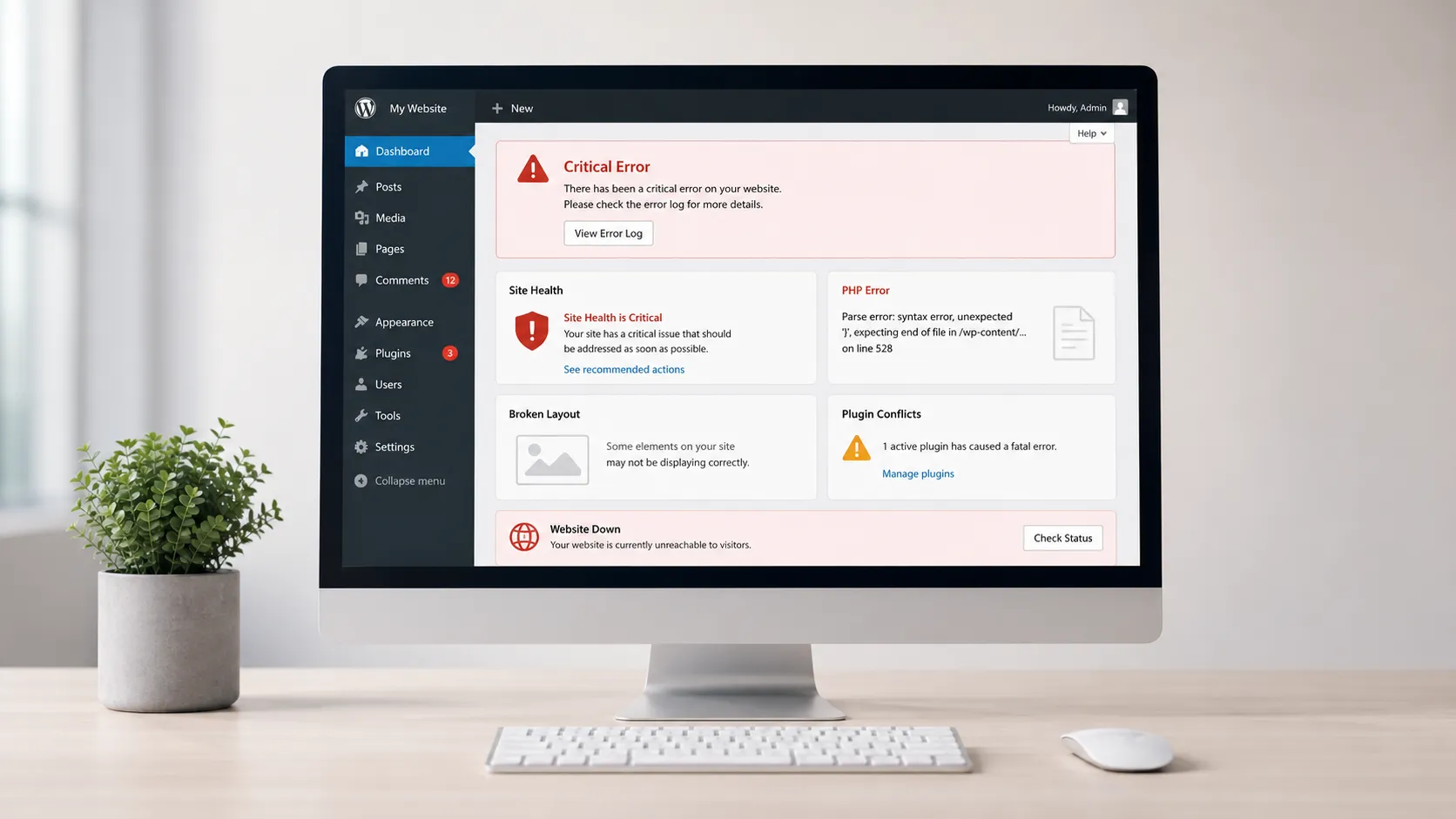 Panel de mantenimiento WordPress con revisión de seguridad, actualizaciones y rendimiento web