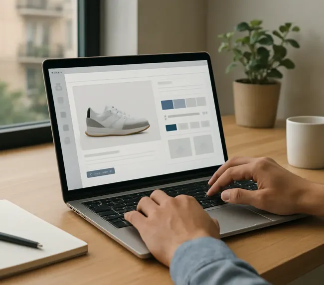 Persona ajustando el diseño visual de su tienda Prestashop en un portátil