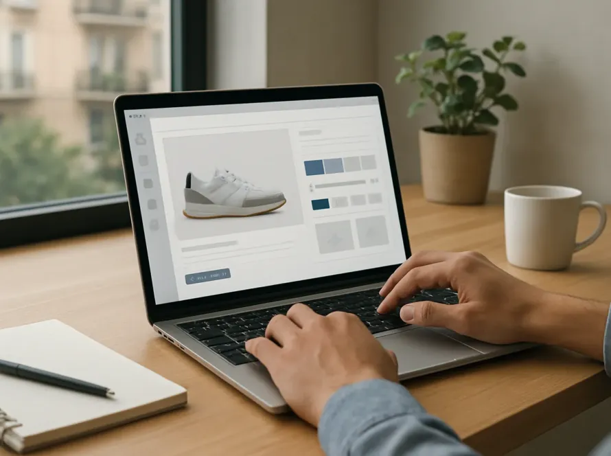 Persona ajustando el diseño visual de su tienda Prestashop en un portátil