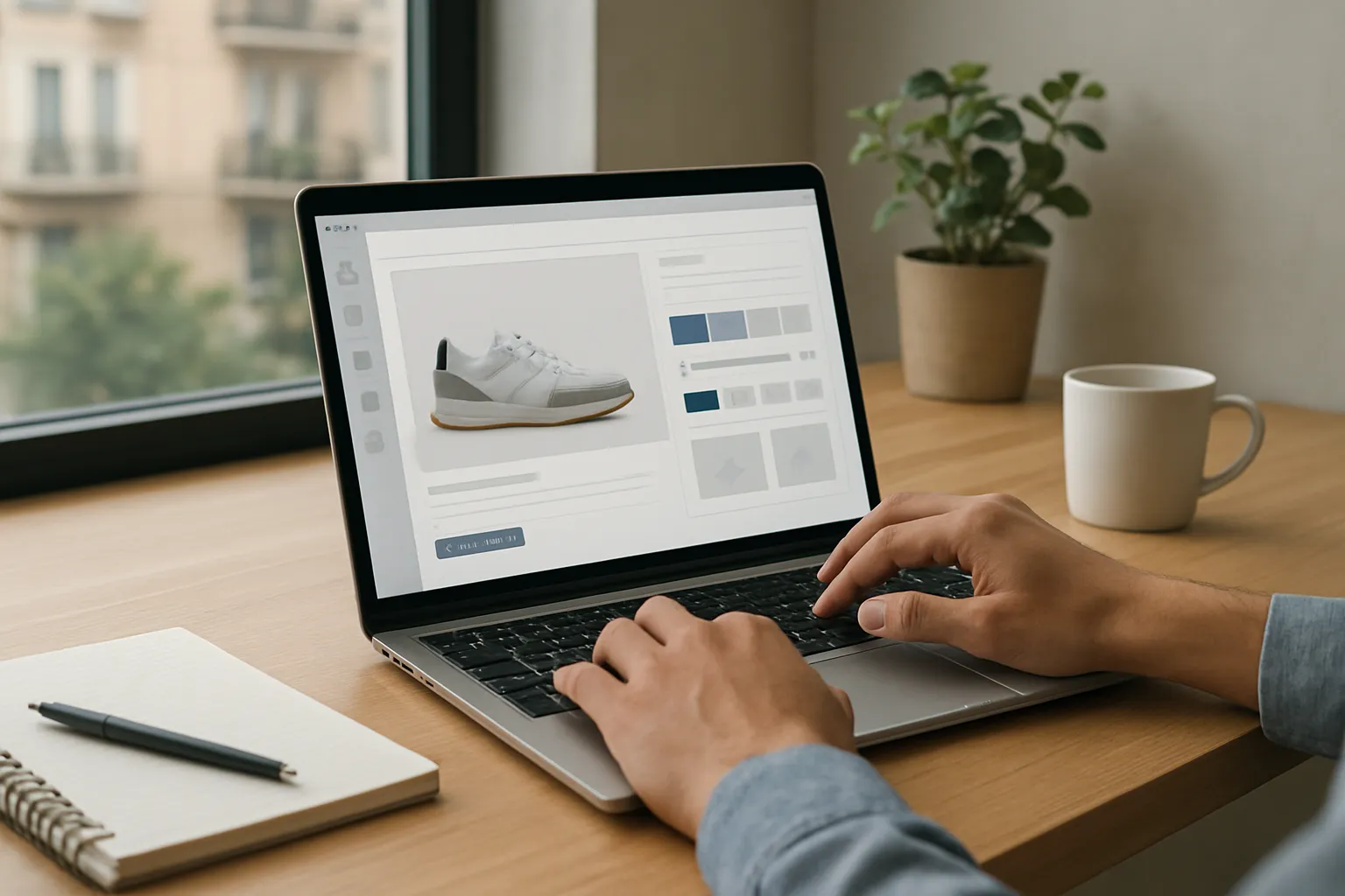 Persona ajustando el diseño visual de su tienda Prestashop en un portátil